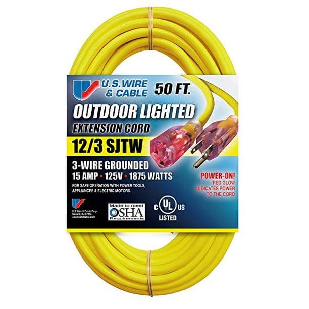 Yellow, 6-Pack US Wire 12/3 SJTW 100-Foot Outdoor Lighted Extension Cord Yellow, 6-Pack US Wire 12/3 SJTW 100-Foot Outdoor Lighted Extension Cord
